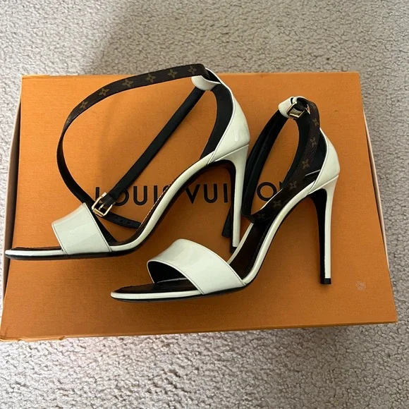 Preowned Womens Louis Vuitton Passenger Heel Sandals Monogram EBENE Sz. 38/US 8. - Picture 5 of 12